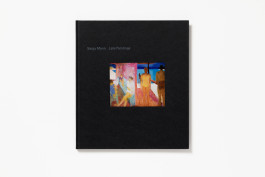A black book cover for Sargy Mann: Late Paintings, featuring a small, colourful abstract painting of figures in a room, with the title in white text.