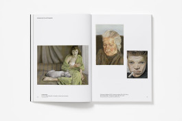 A spread from Capturing the Moment showing three paintings by Lucian Freud: a nude woman with a white dog on the left, and two head portraits on the right – an elderly woman and a man smoking.